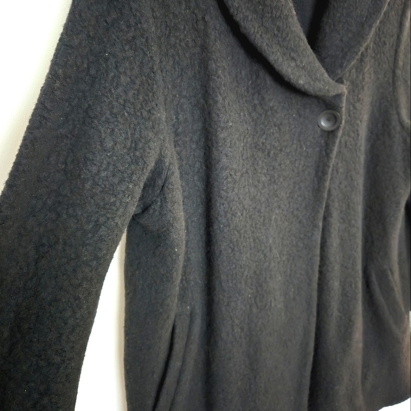 Eileen Fisher Black wool blend single button winter coat | size large - Picture 3 of 9